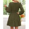 imageZESICA Long Sleeve V Neck Mini Dresses for Women 2025 Fall High Waist Ruffle Pleated A Line Cocktail Party Short DressArmygreen