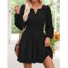 imageZESICA Long Sleeve V Neck Mini Dresses for Women 2025 Fall High Waist Ruffle Pleated A Line Cocktail Party Short DressBlack