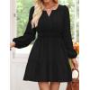 imageZESICA Long Sleeve V Neck Mini Dresses for Women 2025 Fall High Waist Ruffle Pleated A Line Cocktail Party Short DressBlack