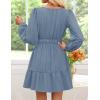 imageZESICA Long Sleeve V Neck Mini Dresses for Women 2025 Fall High Waist Ruffle Pleated A Line Cocktail Party Short DressDustyblue