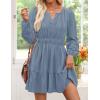 imageZESICA Long Sleeve V Neck Mini Dresses for Women 2025 Fall High Waist Ruffle Pleated A Line Cocktail Party Short DressDustyblue