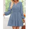 imageZESICA Long Sleeve V Neck Mini Dresses for Women 2025 Fall High Waist Ruffle Pleated A Line Cocktail Party Short DressDustyblue