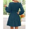 imageZESICA Long Sleeve V Neck Mini Dresses for Women 2025 Fall High Waist Ruffle Pleated A Line Cocktail Party Short DressLakeblue