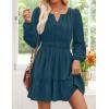 imageZESICA Long Sleeve V Neck Mini Dresses for Women 2025 Fall High Waist Ruffle Pleated A Line Cocktail Party Short DressLakeblue