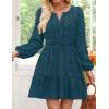 imageZESICA Long Sleeve V Neck Mini Dresses for Women 2025 Fall High Waist Ruffle Pleated A Line Cocktail Party Short DressLakeblue