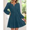 imageZESICA Long Sleeve V Neck Mini Dresses for Women 2025 Fall High Waist Ruffle Pleated A Line Cocktail Party Short DressLakeblue
