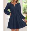 imageZESICA Long Sleeve V Neck Mini Dresses for Women 2025 Fall High Waist Ruffle Pleated A Line Cocktail Party Short DressNavy
