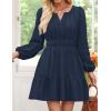 imageZESICA Long Sleeve V Neck Mini Dresses for Women 2025 Fall High Waist Ruffle Pleated A Line Cocktail Party Short DressNavy