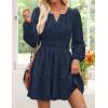 imageZESICA Long Sleeve V Neck Mini Dresses for Women 2025 Fall High Waist Ruffle Pleated A Line Cocktail Party Short DressNavy