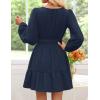 imageZESICA Long Sleeve V Neck Mini Dresses for Women 2025 Fall High Waist Ruffle Pleated A Line Cocktail Party Short DressNavy