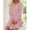 imageZESICA Long Sleeve V Neck Mini Dresses for Women 2025 Fall High Waist Ruffle Pleated A Line Cocktail Party Short DressPink