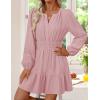 imageZESICA Long Sleeve V Neck Mini Dresses for Women 2025 Fall High Waist Ruffle Pleated A Line Cocktail Party Short DressPink