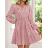 imageZESICA Long Sleeve V Neck Mini Dresses for Women 2025 Fall High Waist Ruffle Pleated A Line Cocktail Party Short DressPink