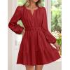 imageZESICA Long Sleeve V Neck Mini Dresses for Women 2025 Fall High Waist Ruffle Pleated A Line Cocktail Party Short DressRed