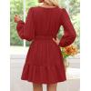 imageZESICA Long Sleeve V Neck Mini Dresses for Women 2025 Fall High Waist Ruffle Pleated A Line Cocktail Party Short DressRed