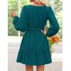imageZESICA Long Sleeve V Neck Mini Dresses for Women 2025 Fall High Waist Ruffle Pleated A Line Cocktail Party Short DressTeal