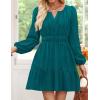 imageZESICA Long Sleeve V Neck Mini Dresses for Women 2025 Fall High Waist Ruffle Pleated A Line Cocktail Party Short DressTeal