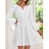 imageZESICA Long Sleeve V Neck Mini Dresses for Women 2025 Fall High Waist Ruffle Pleated A Line Cocktail Party Short DressWhite
