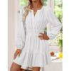 imageZESICA Long Sleeve V Neck Mini Dresses for Women 2025 Fall High Waist Ruffle Pleated A Line Cocktail Party Short DressWhite