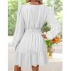 imageZESICA Long Sleeve V Neck Mini Dresses for Women 2025 Fall High Waist Ruffle Pleated A Line Cocktail Party Short DressWhite
