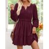 imageZESICA Long Sleeve V Neck Mini Dresses for Women 2025 Fall High Waist Ruffle Pleated A Line Cocktail Party Short DressWine