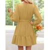 imageZESICA Long Sleeve V Neck Mini Dresses for Women 2025 Fall High Waist Ruffle Pleated A Line Cocktail Party Short DressYellow