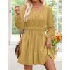 imageZESICA Long Sleeve V Neck Mini Dresses for Women 2025 Fall High Waist Ruffle Pleated A Line Cocktail Party Short DressYellow