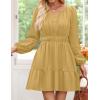 imageZESICA Long Sleeve V Neck Mini Dresses for Women 2025 Fall High Waist Ruffle Pleated A Line Cocktail Party Short DressYellow