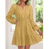 imageZESICA Long Sleeve V Neck Mini Dresses for Women 2025 Fall High Waist Ruffle Pleated A Line Cocktail Party Short DressYellow