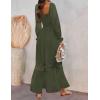 imageZESICA Womens 2025 Boho Long Sleeve Square Neck Smocked High Waist Flowy A Line Lace Trim Maxi DressArmy Green