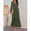 imageZESICA Womens 2025 Boho Long Sleeve Square Neck Smocked High Waist Flowy A Line Lace Trim Maxi DressArmy Green