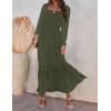 imageZESICA Womens 2025 Boho Long Sleeve Square Neck Smocked High Waist Flowy A Line Lace Trim Maxi DressArmy Green