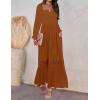 imageZESICA Womens 2025 Boho Long Sleeve Square Neck Smocked High Waist Flowy A Line Lace Trim Maxi DressBrown