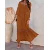 imageZESICA Womens 2025 Boho Long Sleeve Square Neck Smocked High Waist Flowy A Line Lace Trim Maxi DressBrown