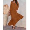 imageZESICA Womens 2025 Boho Long Sleeve Square Neck Smocked High Waist Flowy A Line Lace Trim Maxi DressBrown