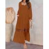 imageZESICA Womens 2025 Boho Long Sleeve Square Neck Smocked High Waist Flowy A Line Lace Trim Maxi DressBrown