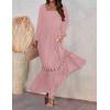 imageZESICA Womens 2025 Boho Long Sleeve Square Neck Smocked High Waist Flowy A Line Lace Trim Maxi DressDark Pink