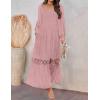 imageZESICA Womens 2025 Boho Long Sleeve Square Neck Smocked High Waist Flowy A Line Lace Trim Maxi DressDark Pink