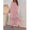 imageZESICA Womens 2025 Boho Long Sleeve Square Neck Smocked High Waist Flowy A Line Lace Trim Maxi DressDark Pink
