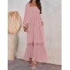 imageZESICA Womens 2025 Boho Long Sleeve Square Neck Smocked High Waist Flowy A Line Lace Trim Maxi DressDark Pink