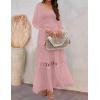 imageZESICA Womens 2025 Boho Long Sleeve Square Neck Smocked High Waist Flowy A Line Lace Trim Maxi DressDark Pink