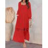 imageZESICA Womens 2025 Boho Long Sleeve Square Neck Smocked High Waist Flowy A Line Lace Trim Maxi DressFire Red
