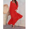 imageZESICA Womens 2025 Boho Long Sleeve Square Neck Smocked High Waist Flowy A Line Lace Trim Maxi DressFire Red