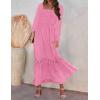 imageZESICA Womens 2025 Boho Long Sleeve Square Neck Smocked High Waist Flowy A Line Lace Trim Maxi DressHot Pink