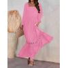 imageZESICA Womens 2025 Boho Long Sleeve Square Neck Smocked High Waist Flowy A Line Lace Trim Maxi DressHot Pink
