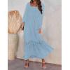imageZESICA Womens 2025 Boho Long Sleeve Square Neck Smocked High Waist Flowy A Line Lace Trim Maxi DressLight Blue