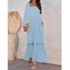 imageZESICA Womens 2025 Boho Long Sleeve Square Neck Smocked High Waist Flowy A Line Lace Trim Maxi DressLight Blue