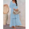 imageZESICA Womens 2025 Boho Long Sleeve Square Neck Smocked High Waist Flowy A Line Lace Trim Maxi DressLight Blue