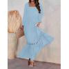 imageZESICA Womens 2025 Boho Long Sleeve Square Neck Smocked High Waist Flowy A Line Lace Trim Maxi DressLight Blue