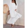 imageZESICA Womens 2025 Boho Long Sleeve Square Neck Smocked High Waist Flowy A Line Lace Trim Maxi DressWhite
